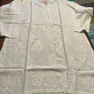 White Embroidered short kurti chikankari